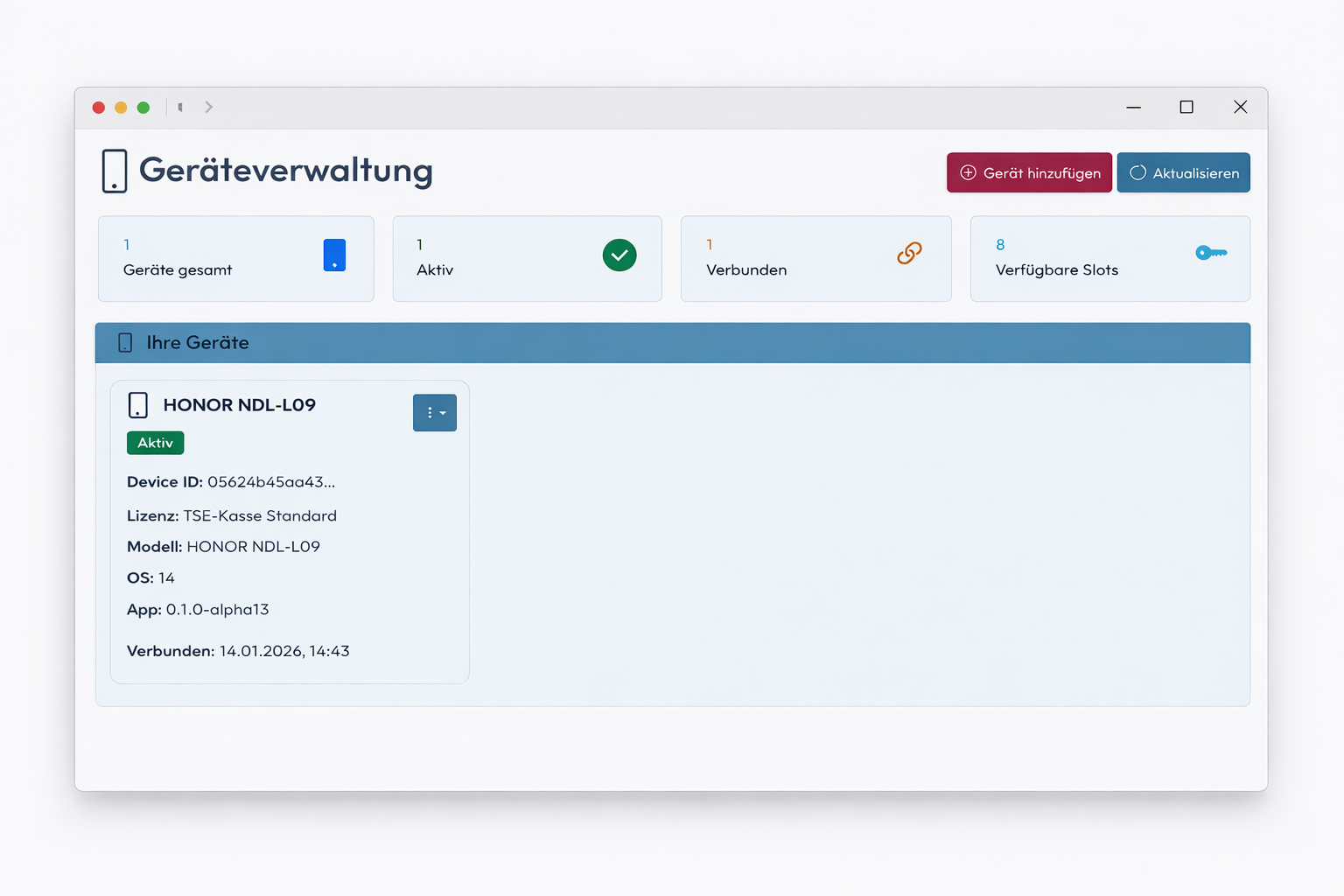 BISpicy POS Geräteverwaltung - Verbundene Geräte und Device-Details