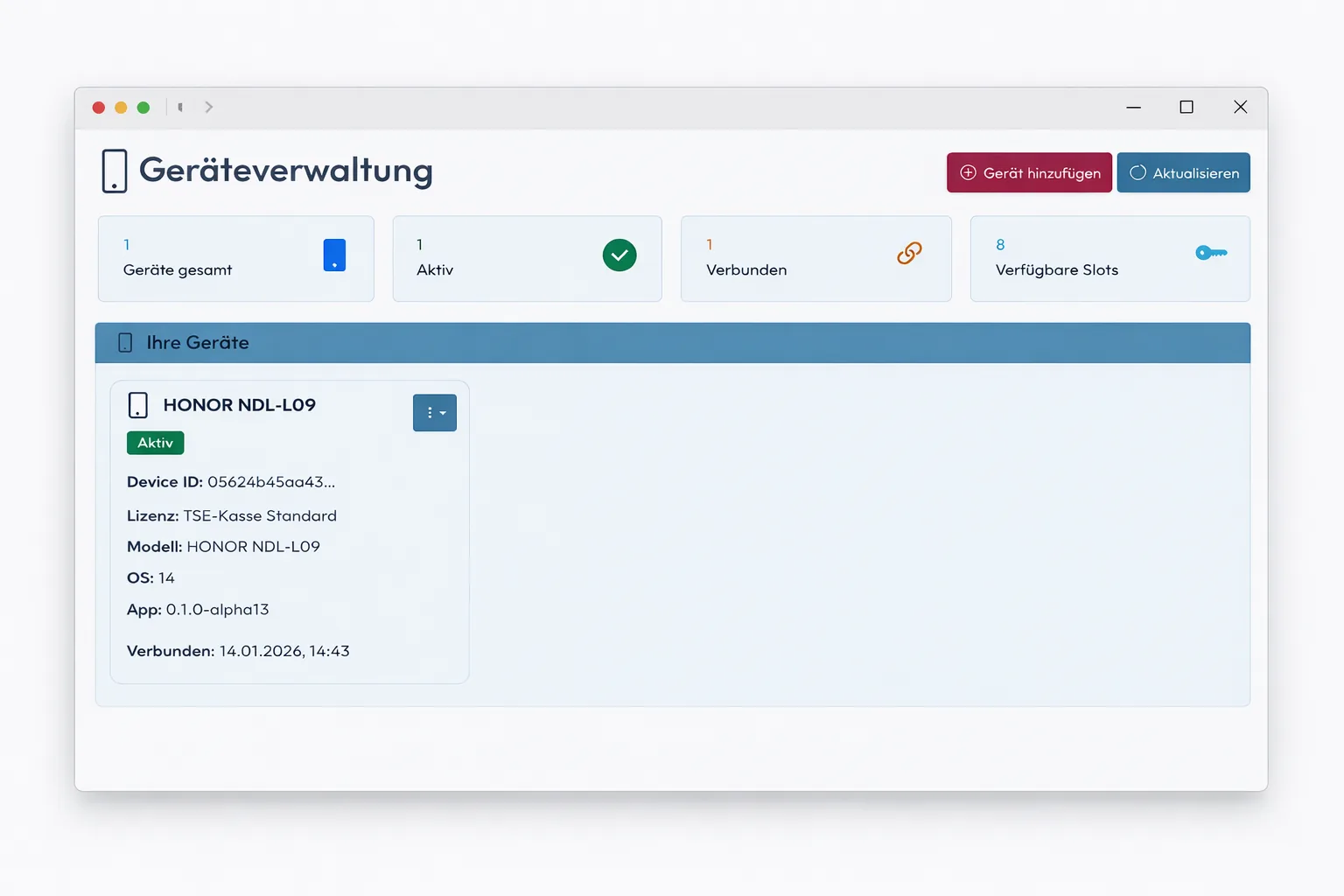 BISpicy POS Geräteverwaltung - Verbundene Geräte und Device-Details