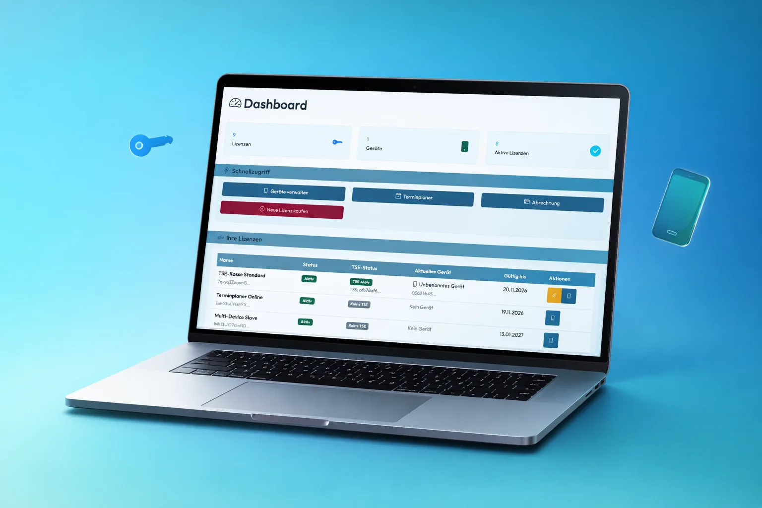 BISpicy POS Online Dashboard - Lizenzverwaltung und Geräteverwaltung im Browser