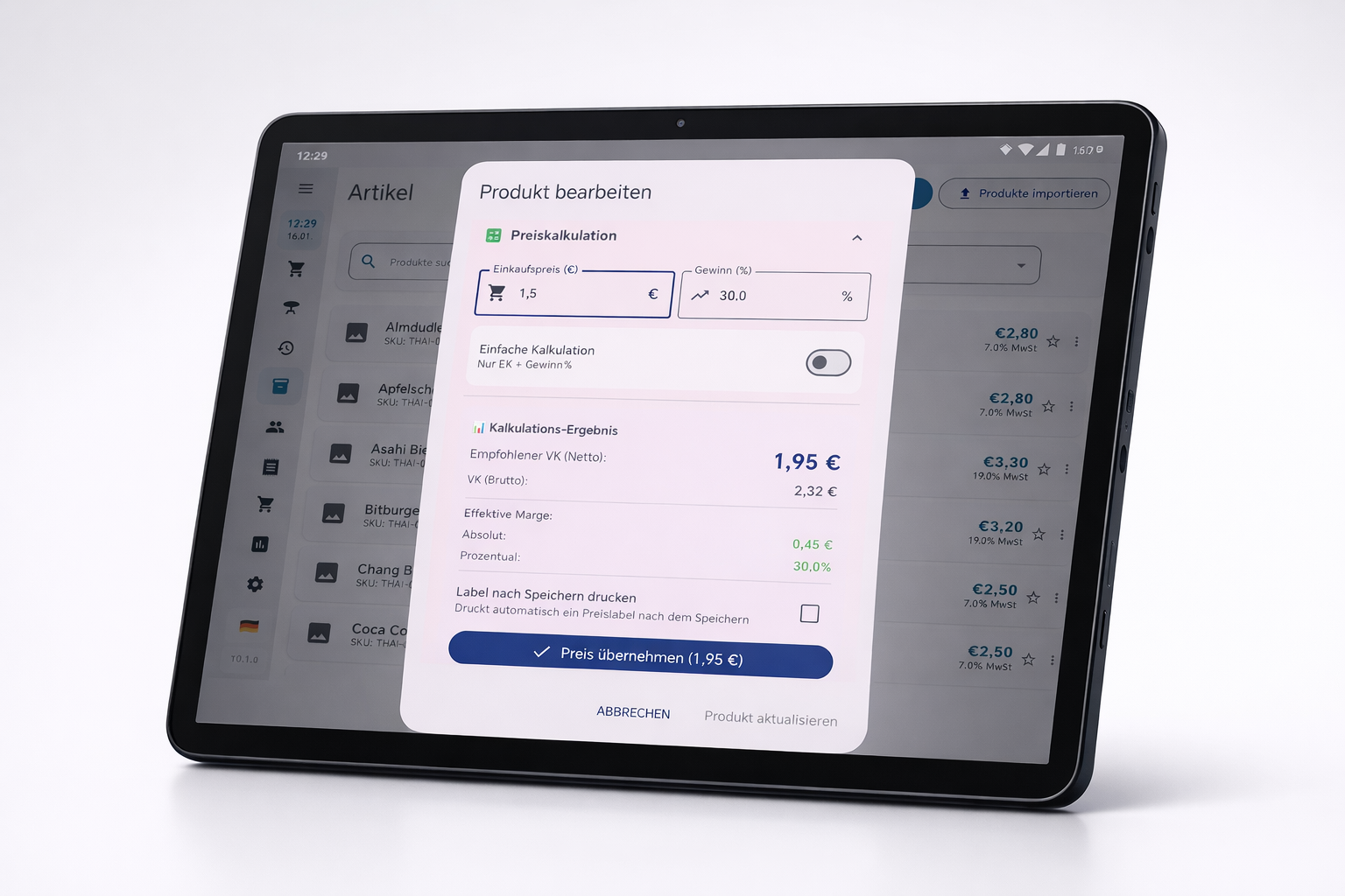 BISpicy POS Preiskalkulation - Einkaufspreis, Gewinn und Marge berechnen