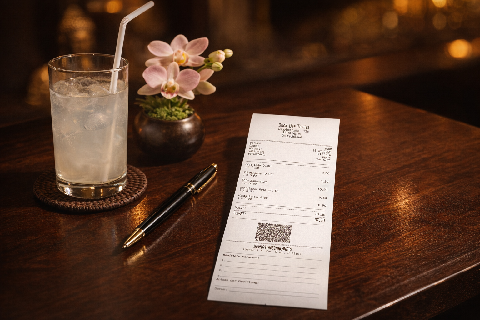 BISpicy POS Bewirtungsbeleg - Steuerlich absetzbarer Beleg auf Restaurant-Tisch