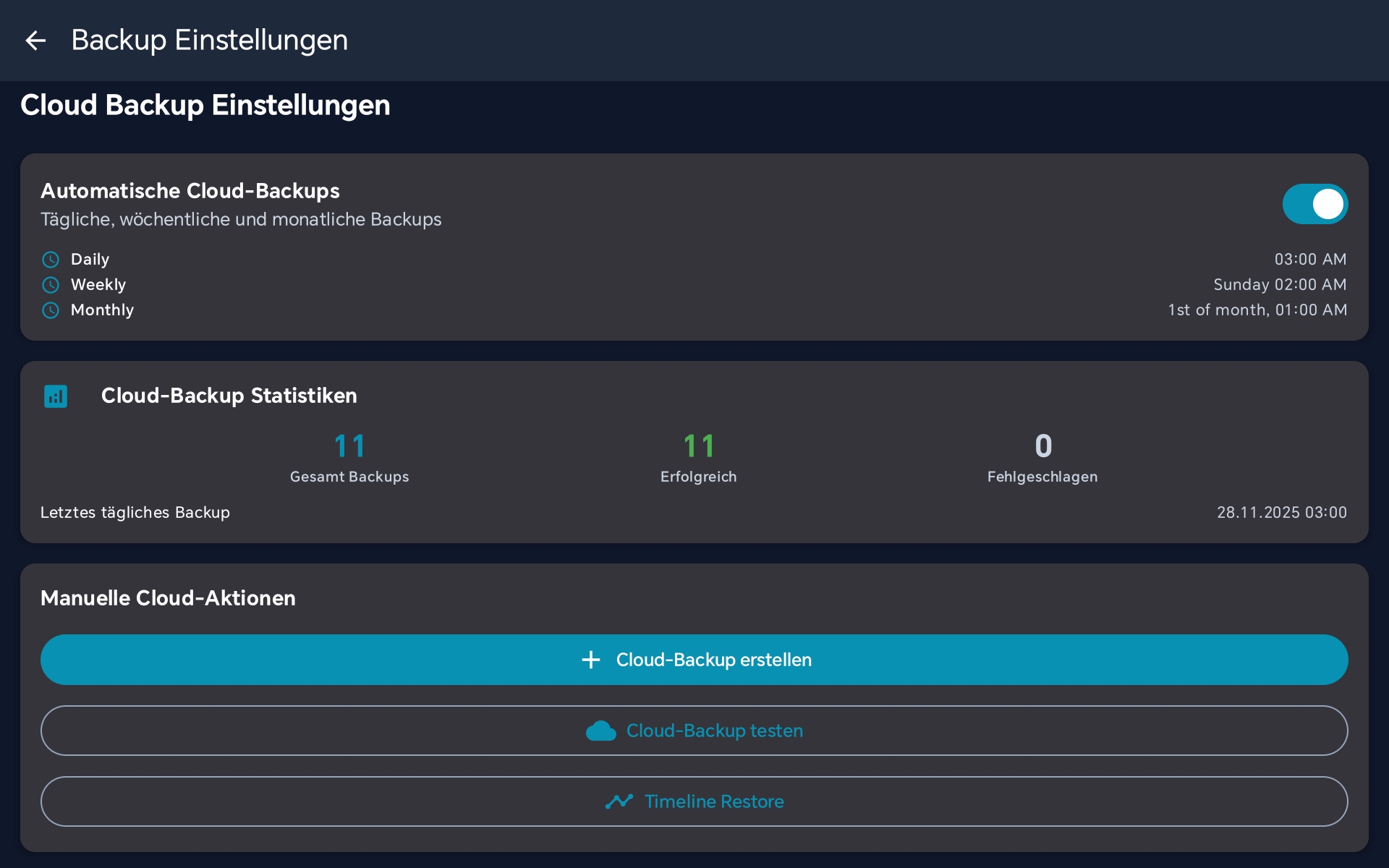 Cloud Backup Einstellungen