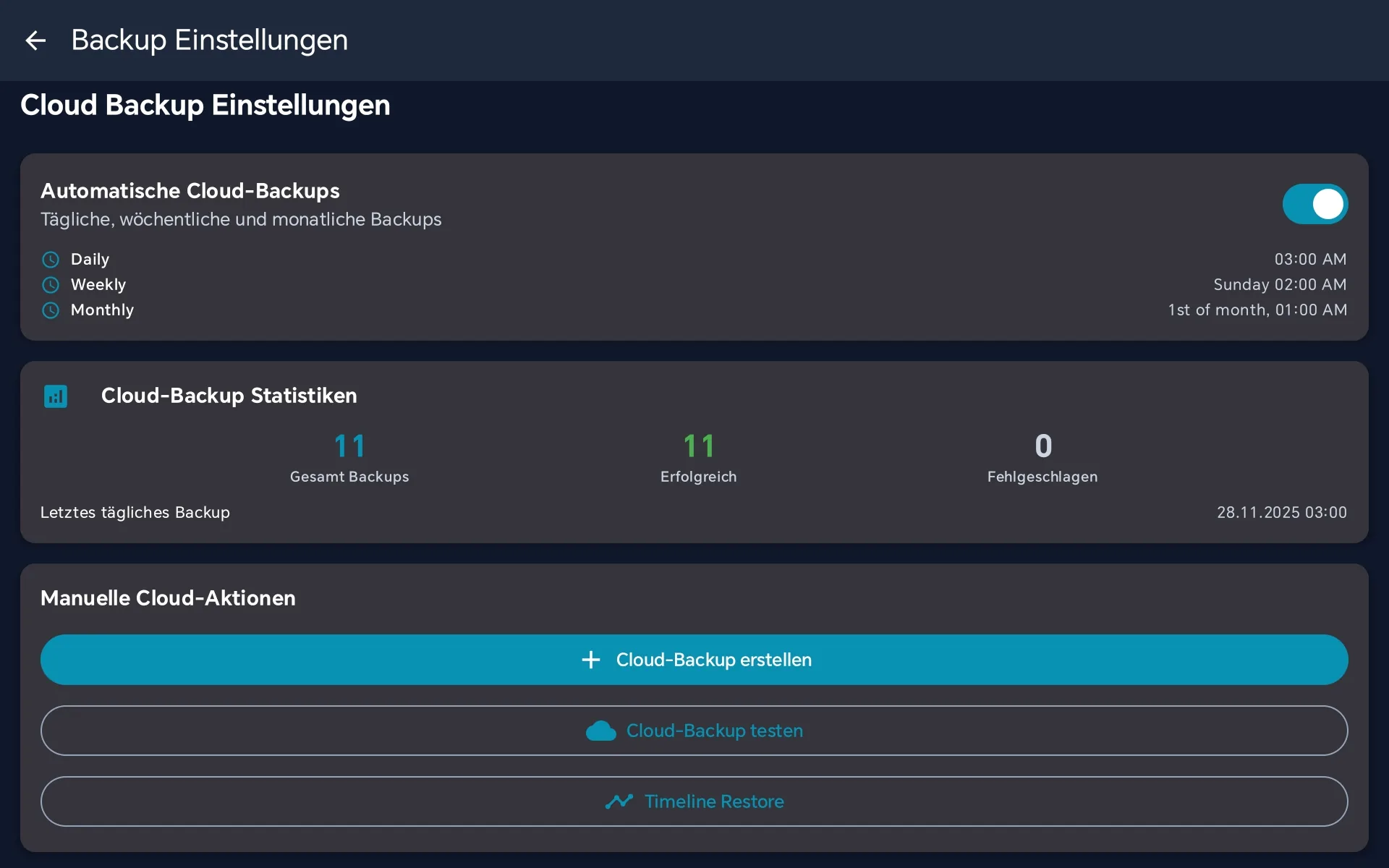 Cloud Backup Einstellungen
