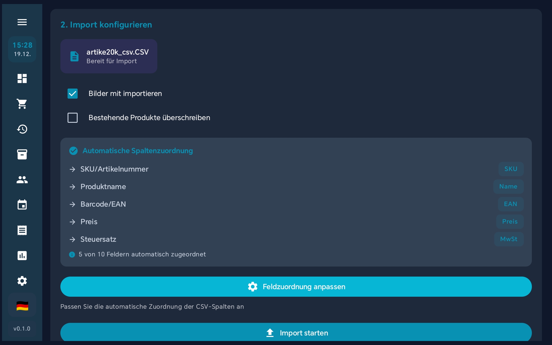 Import-Dialog mit Vorschau der Excel/CSV-Daten