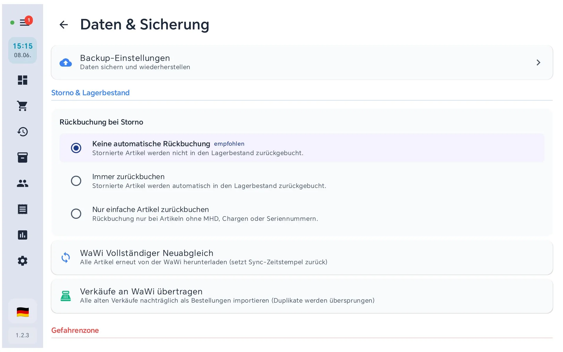 Einstellungen der Datensicherung in der Kasse mit Zeitplan und Speicherort