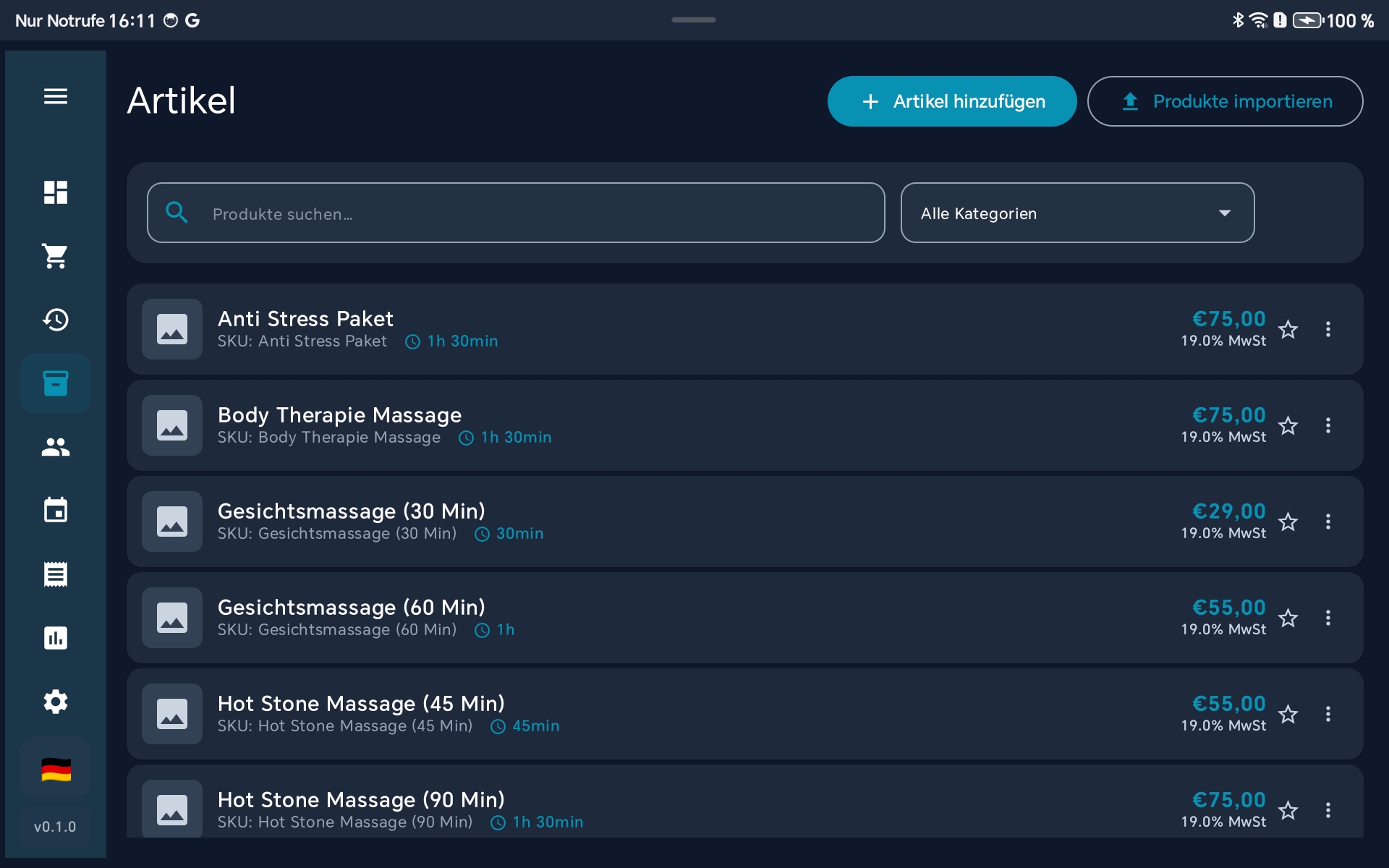 Produktliste Uebersicht