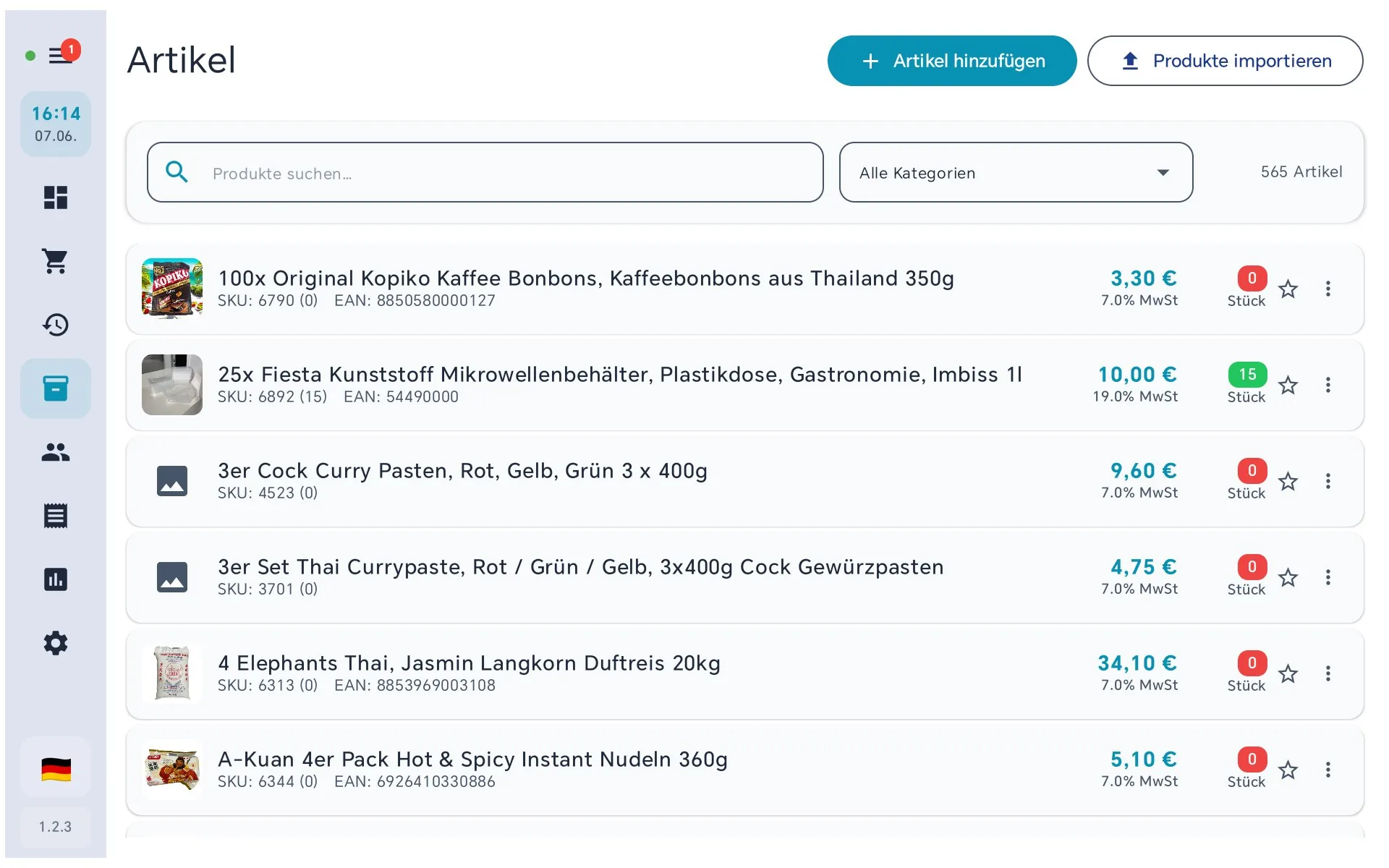 Produktliste Übersicht
