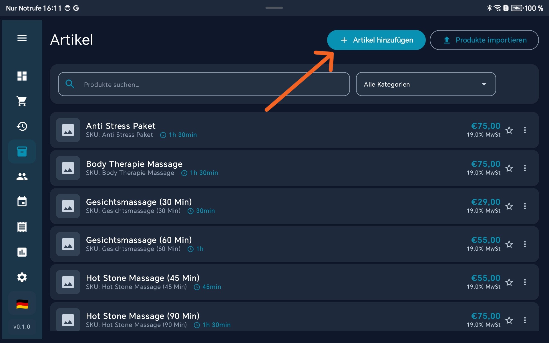 Neues Produkt Dialog