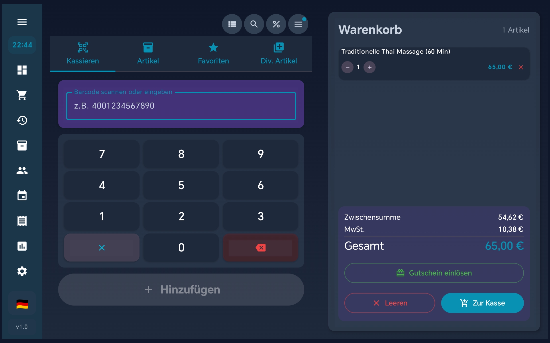 Kassenoberflaeche mit Numpad
