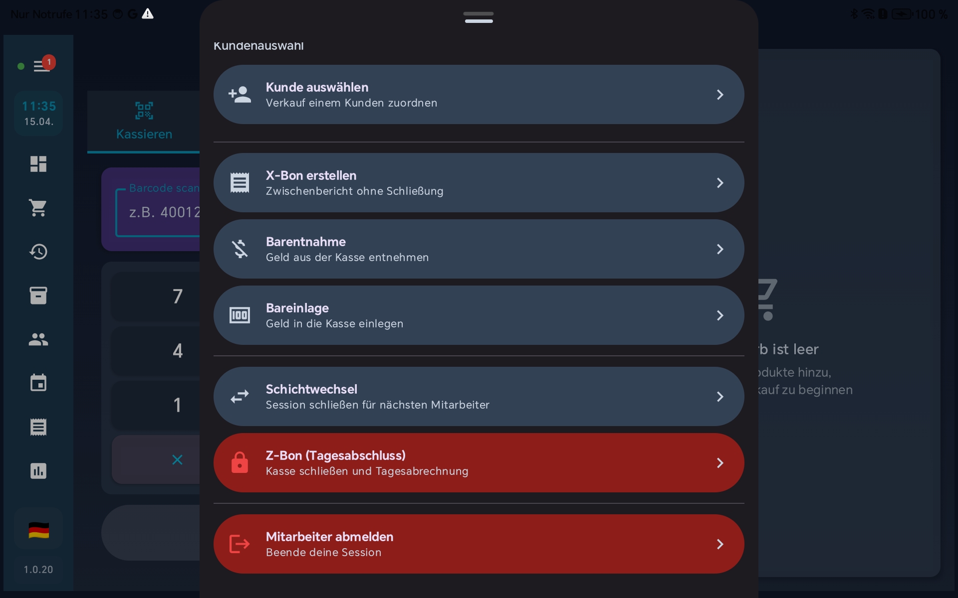 Kassenverwaltung mit Z-Bon-Button