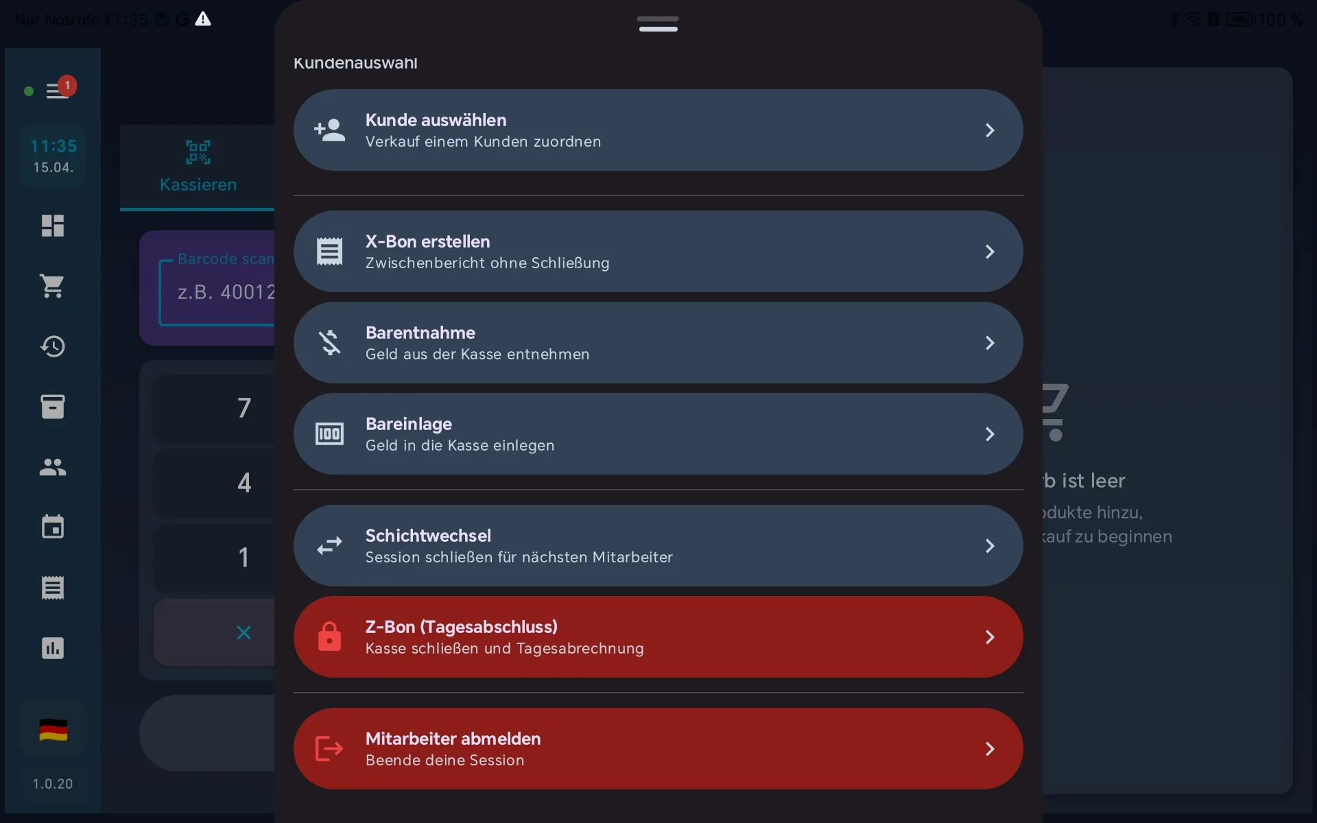 Kassenverwaltung mit Z-Bon-Button