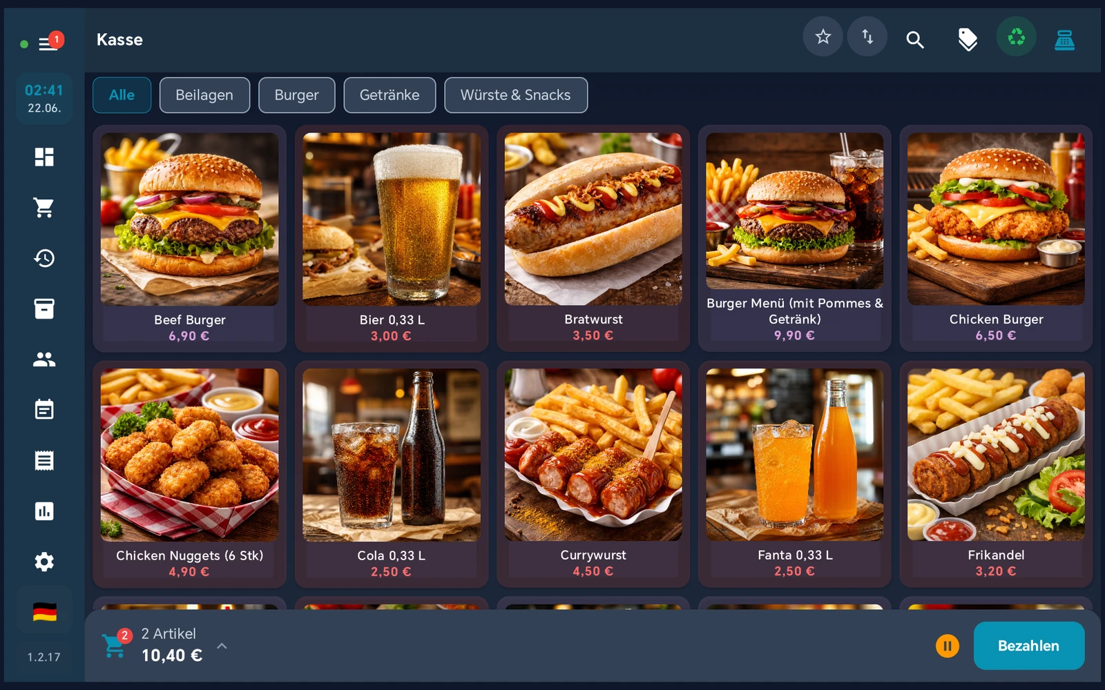 BISpicy POS Warenkorb - Bestellung mit Artikeln, Beilagen und Mitnehmen-Status