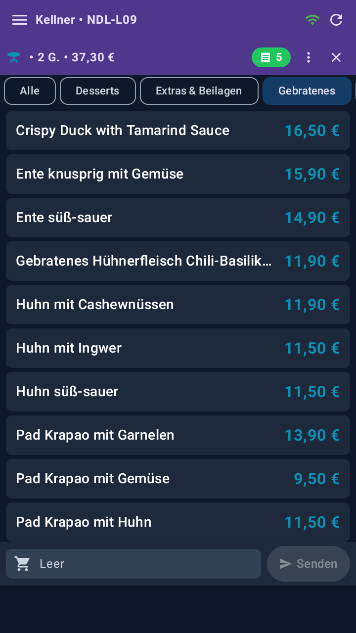BISpicy POS Kellner-App auf Smartphone - Optimierte Bestellansicht für Kellner