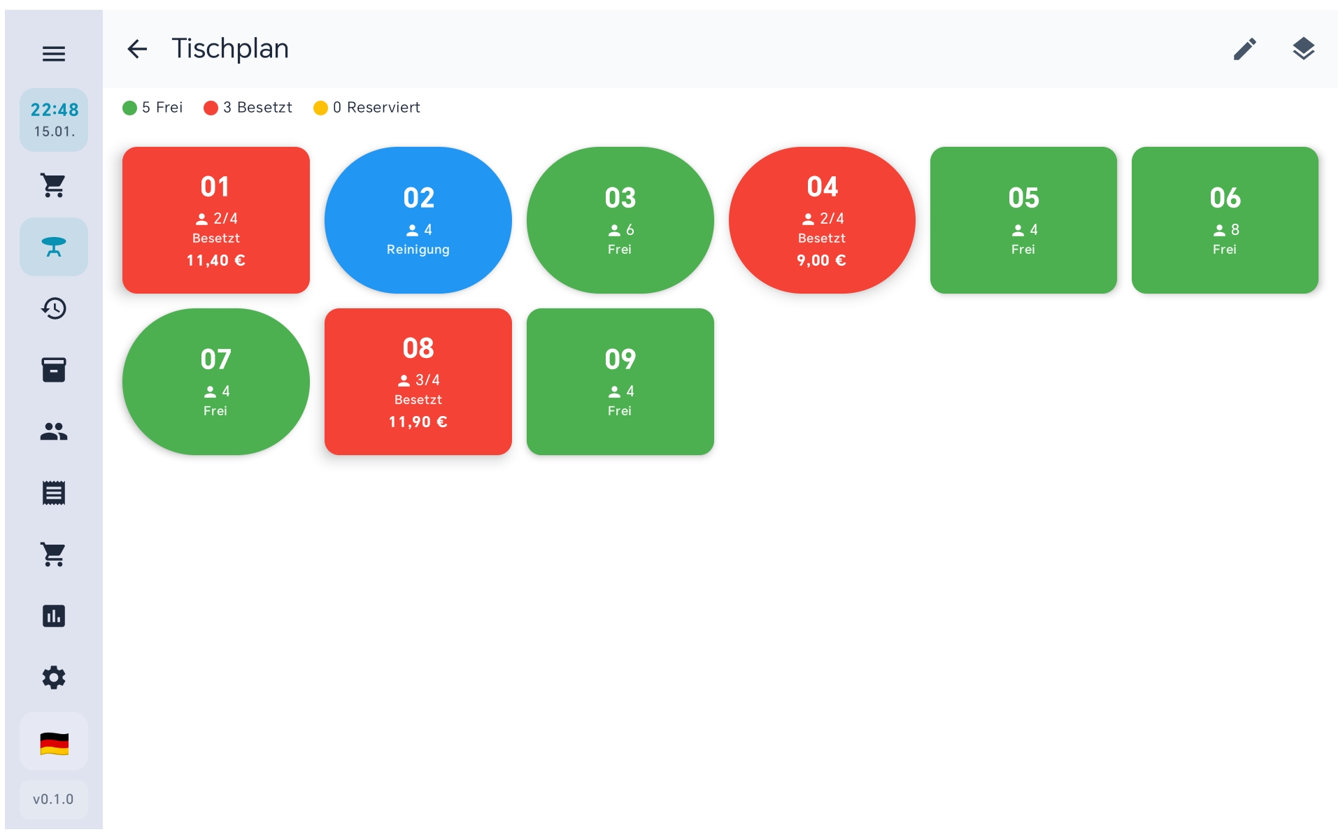 BISpicy POS Tischplan - Digitaler Tischplan mit Farbcodes