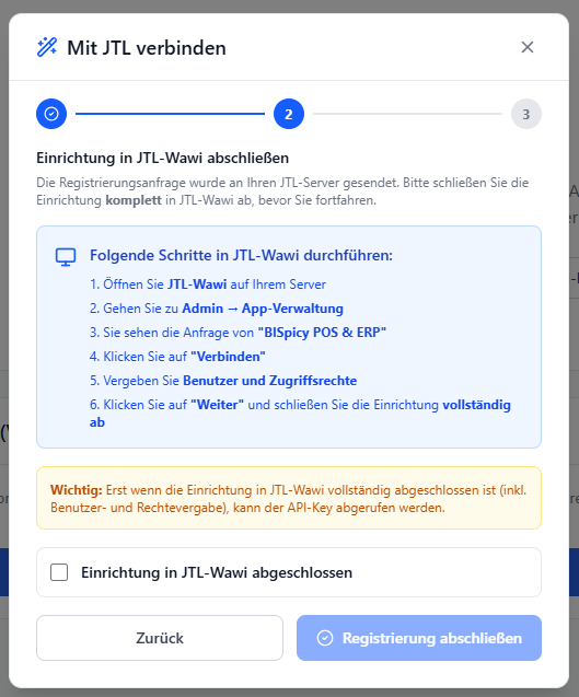 BISpicy - Einrichtung in JTL-Wawi abschließen