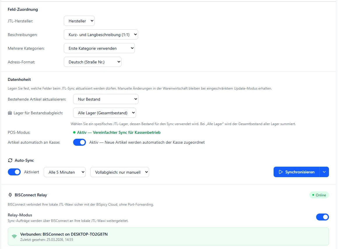 BISpicy - Auto-Sync Einstellungen, Datenhoheit und BISConnect Relay