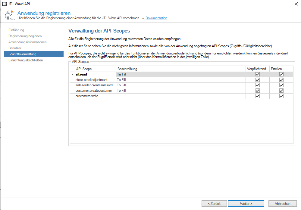 JTL-Wawi API - Zugriffsverwaltung