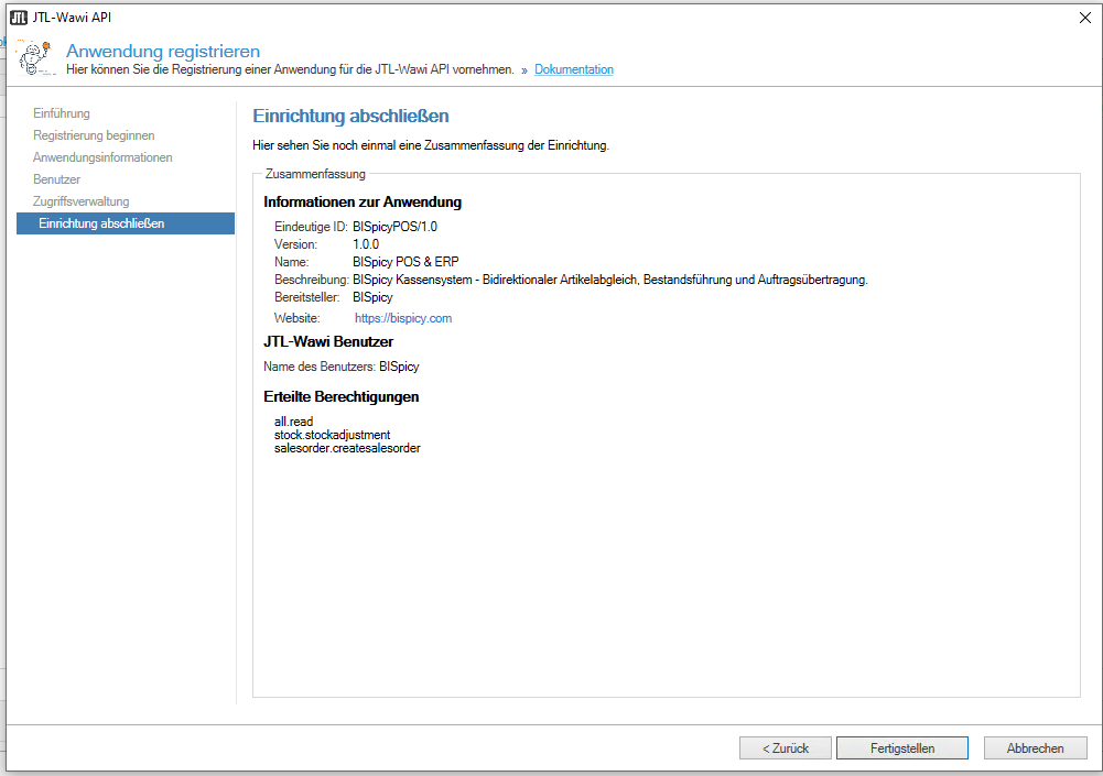 JTL-Wawi API - Einrichtung abschließen