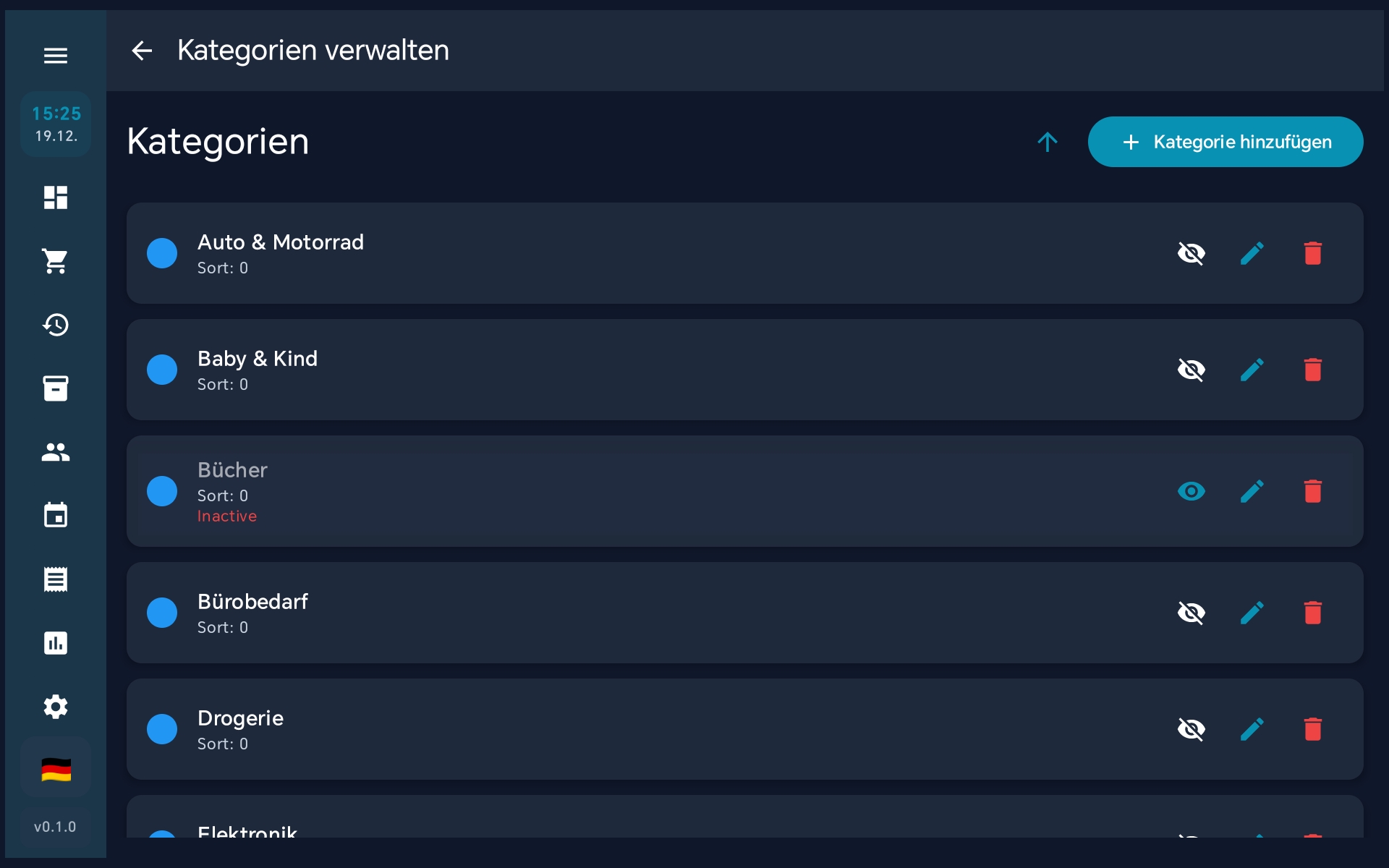 Kategorien-Verwaltung mit Farbauswahl