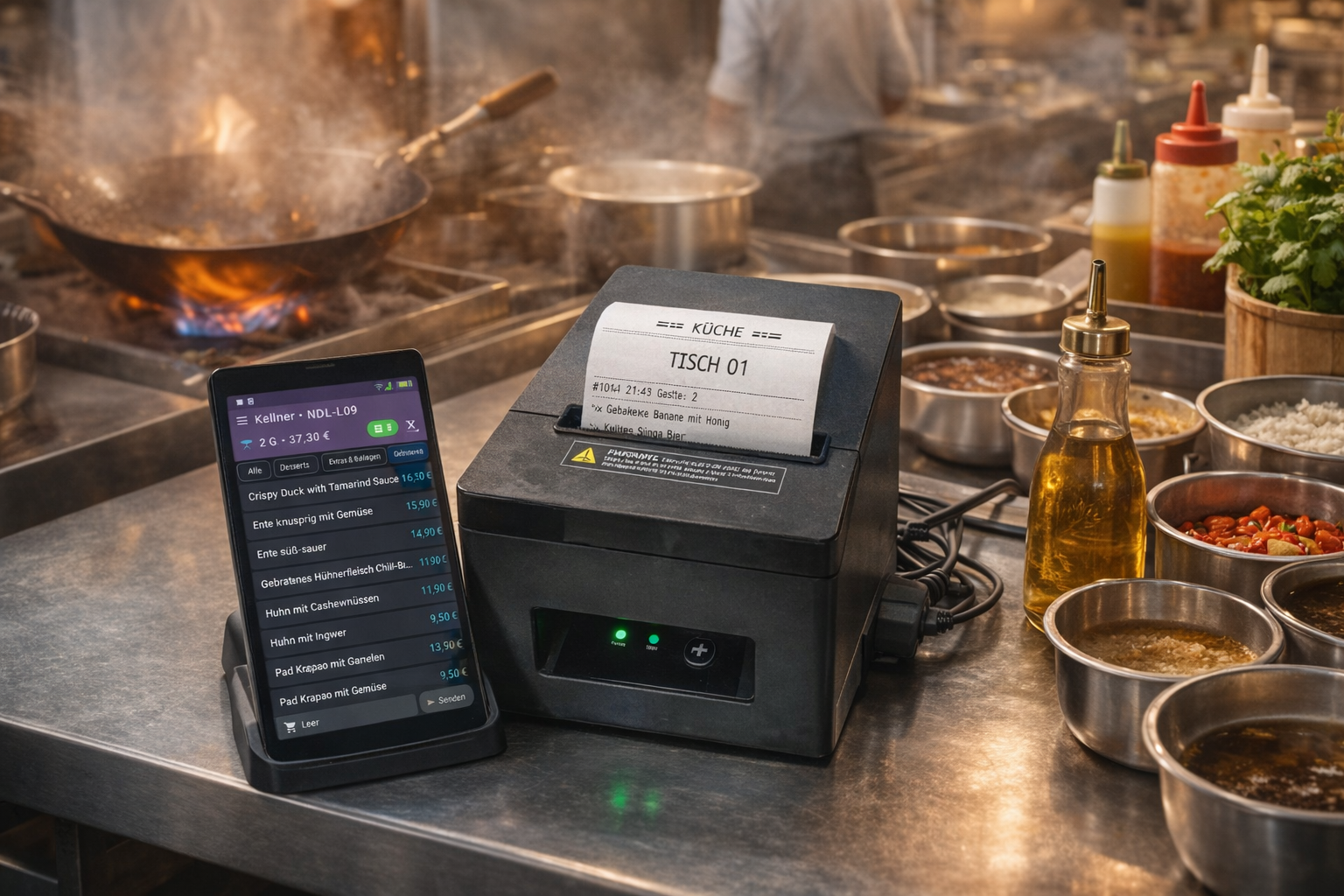 BISpicy POS Küchendruck - Kellner-App sendet Bestellung an Küchendrucker
