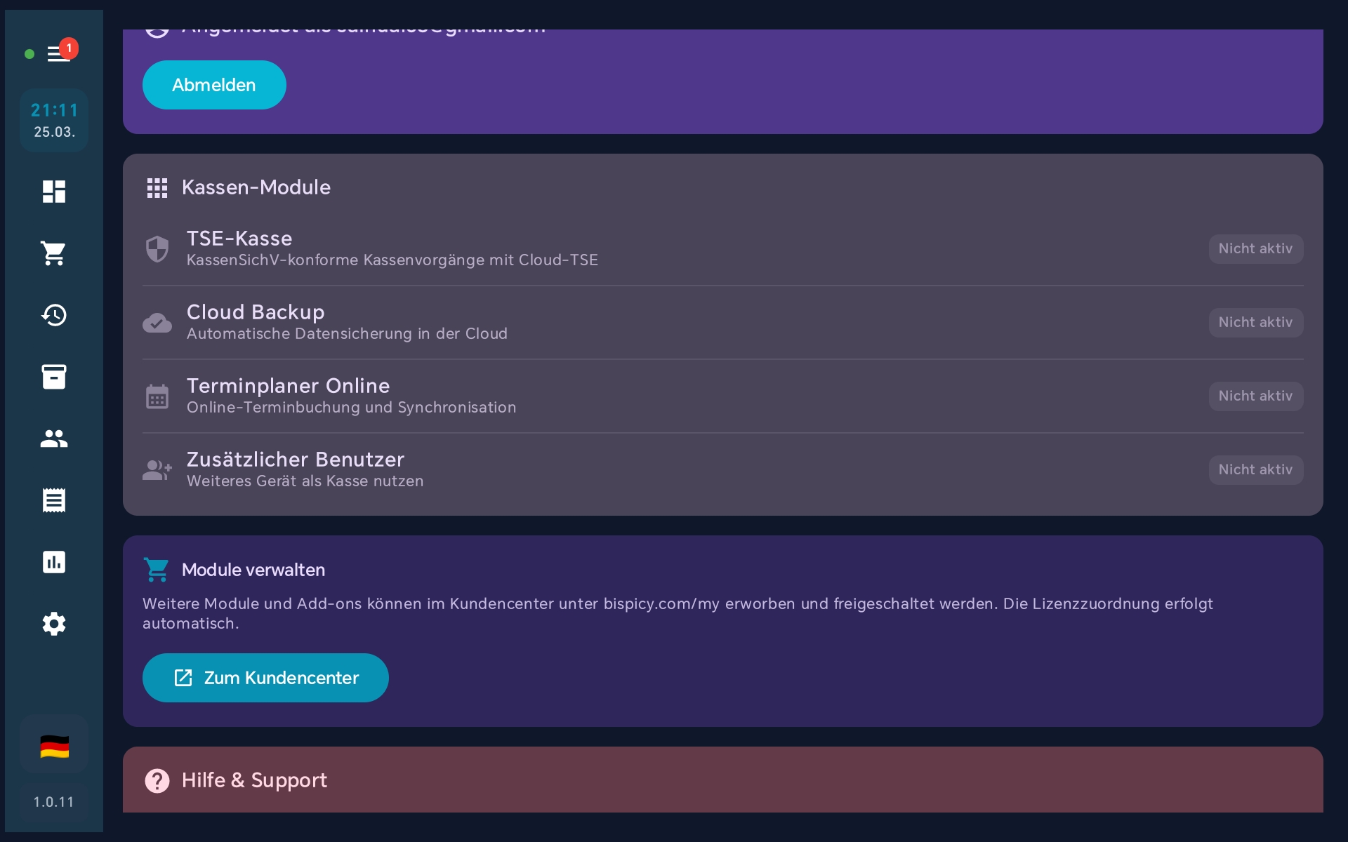 BISpicy POS - Kundenkonto verbunden mit Statusindikator