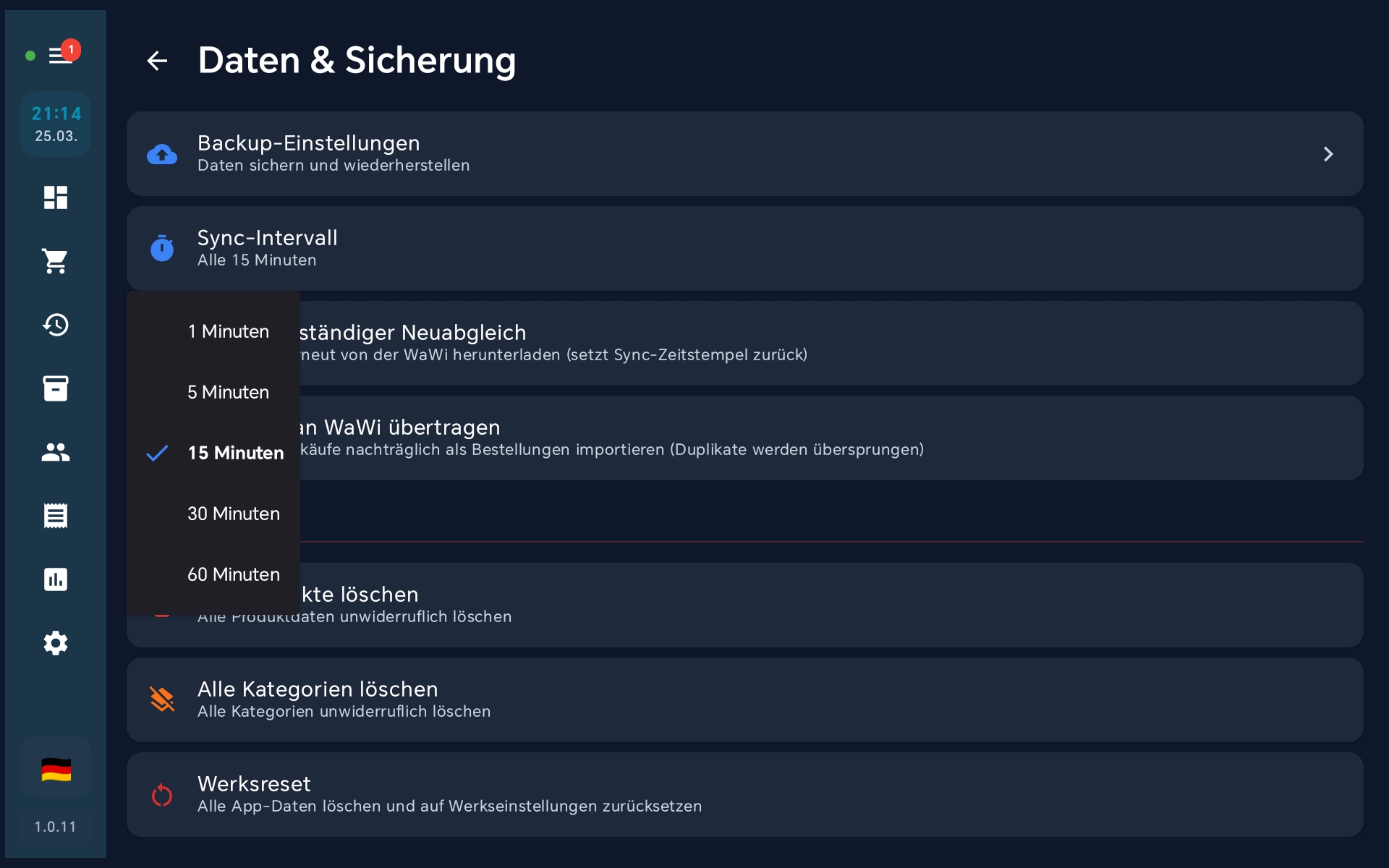 BISpicy POS - Sync-Intervall Einstellung