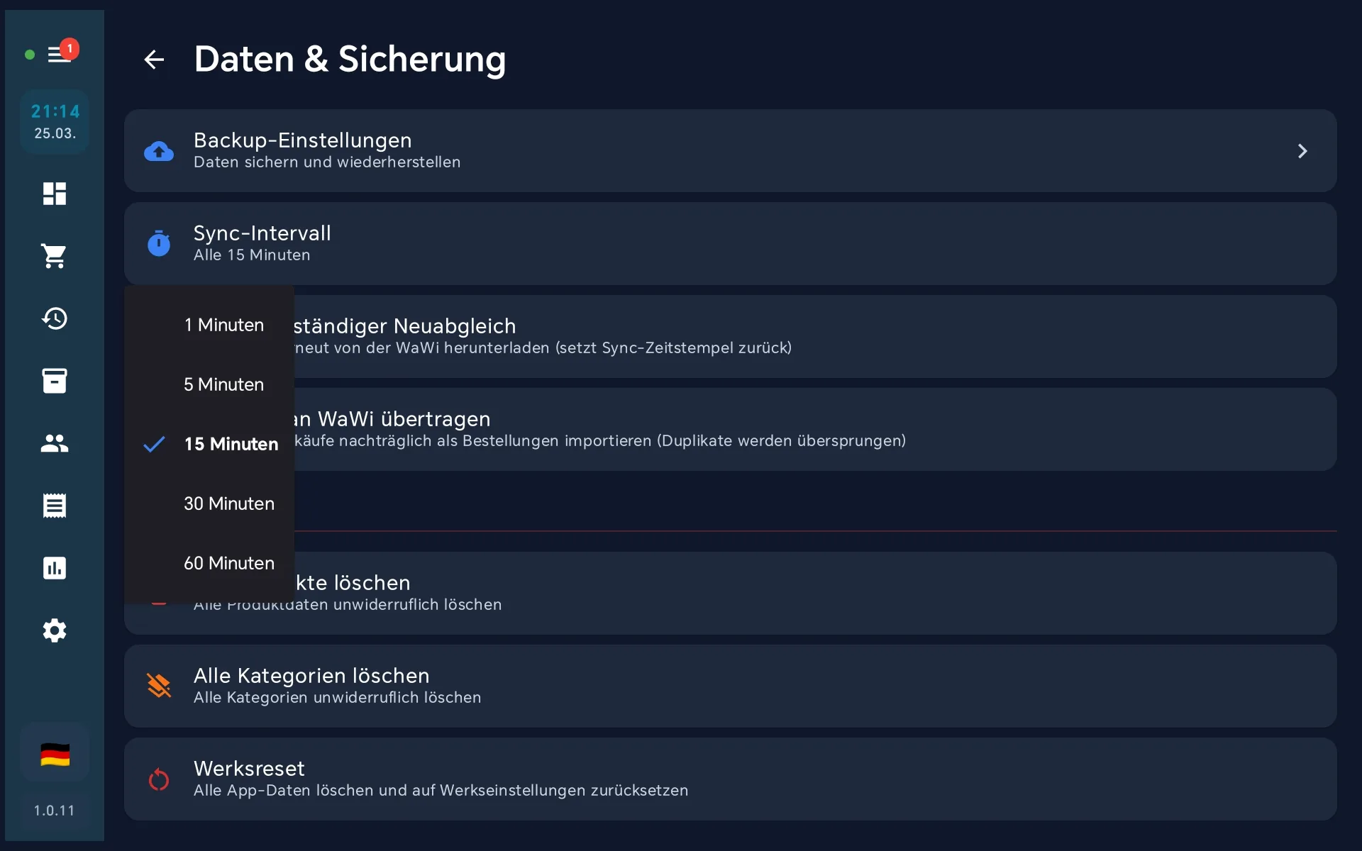 BISpicy POS - Sync-Intervall Einstellung