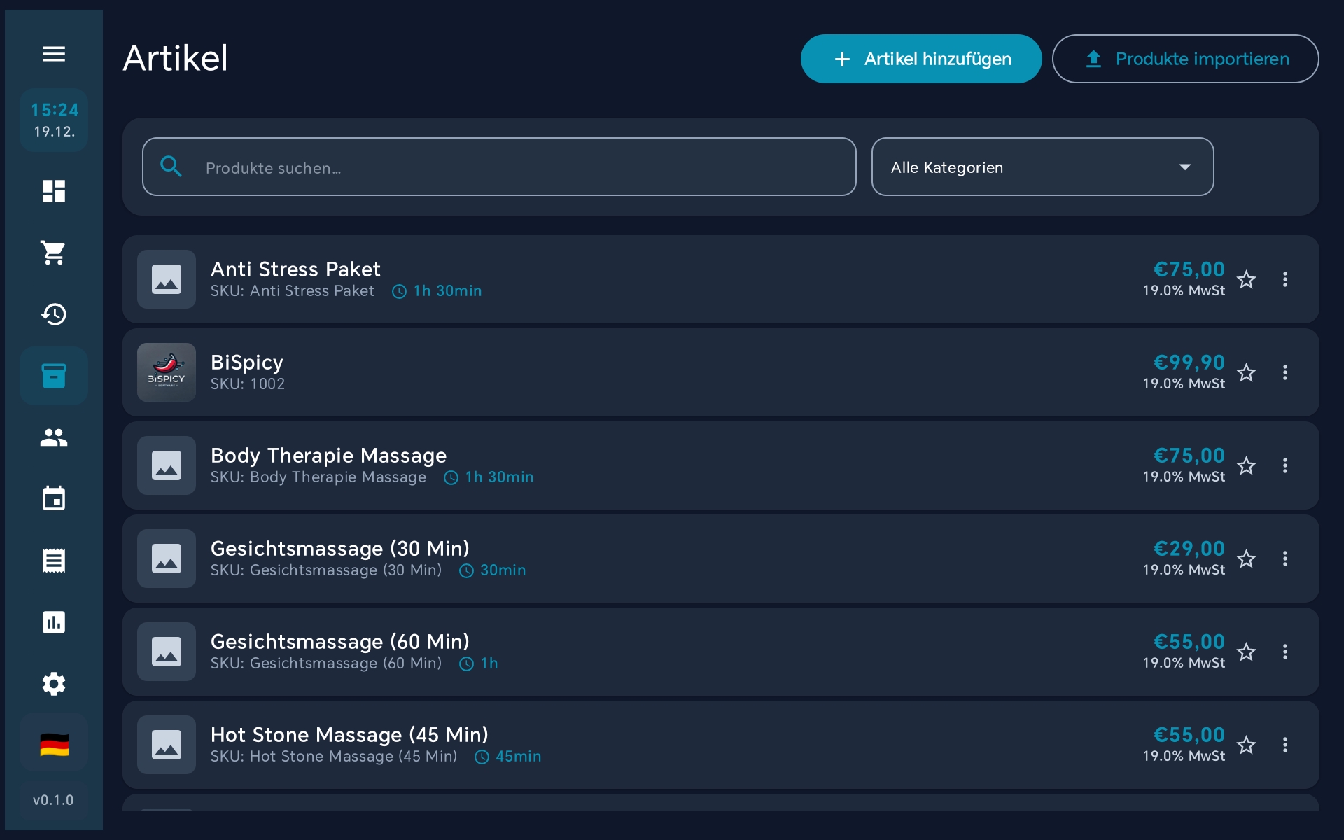 Produktübersicht - Produktliste mit Kategorien, Bildern und Suchfunktion