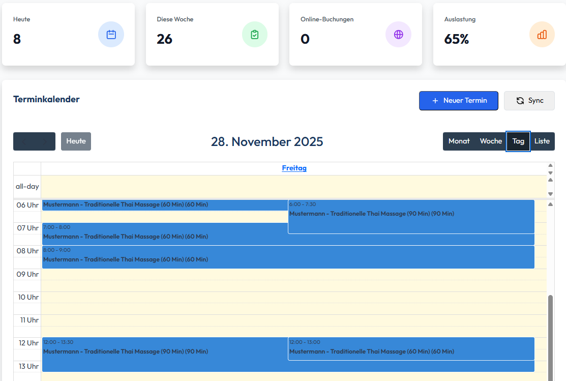 Terminplaner Online Dashboard