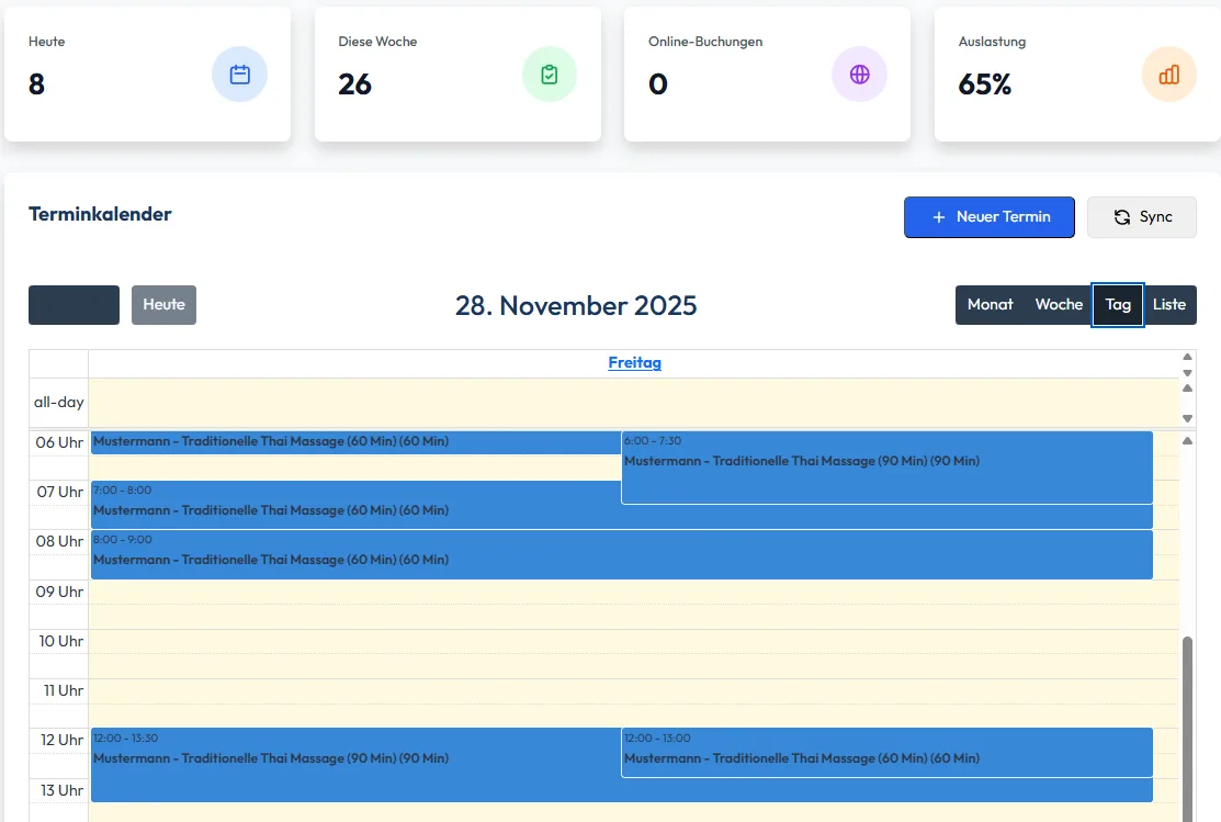 Terminplaner Online Dashboard