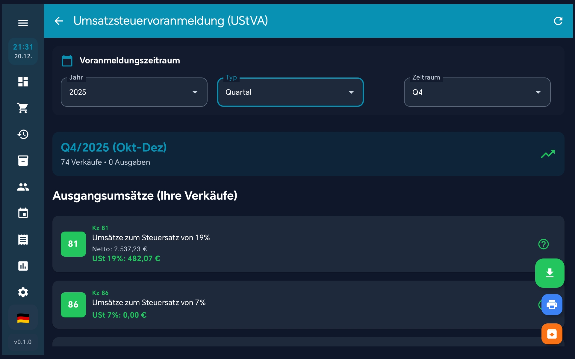 UStVA-Bericht - Monatliche Umsatzsteuervoranmeldung