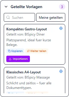 Geteilte Vorlagen mit Importieren-Button