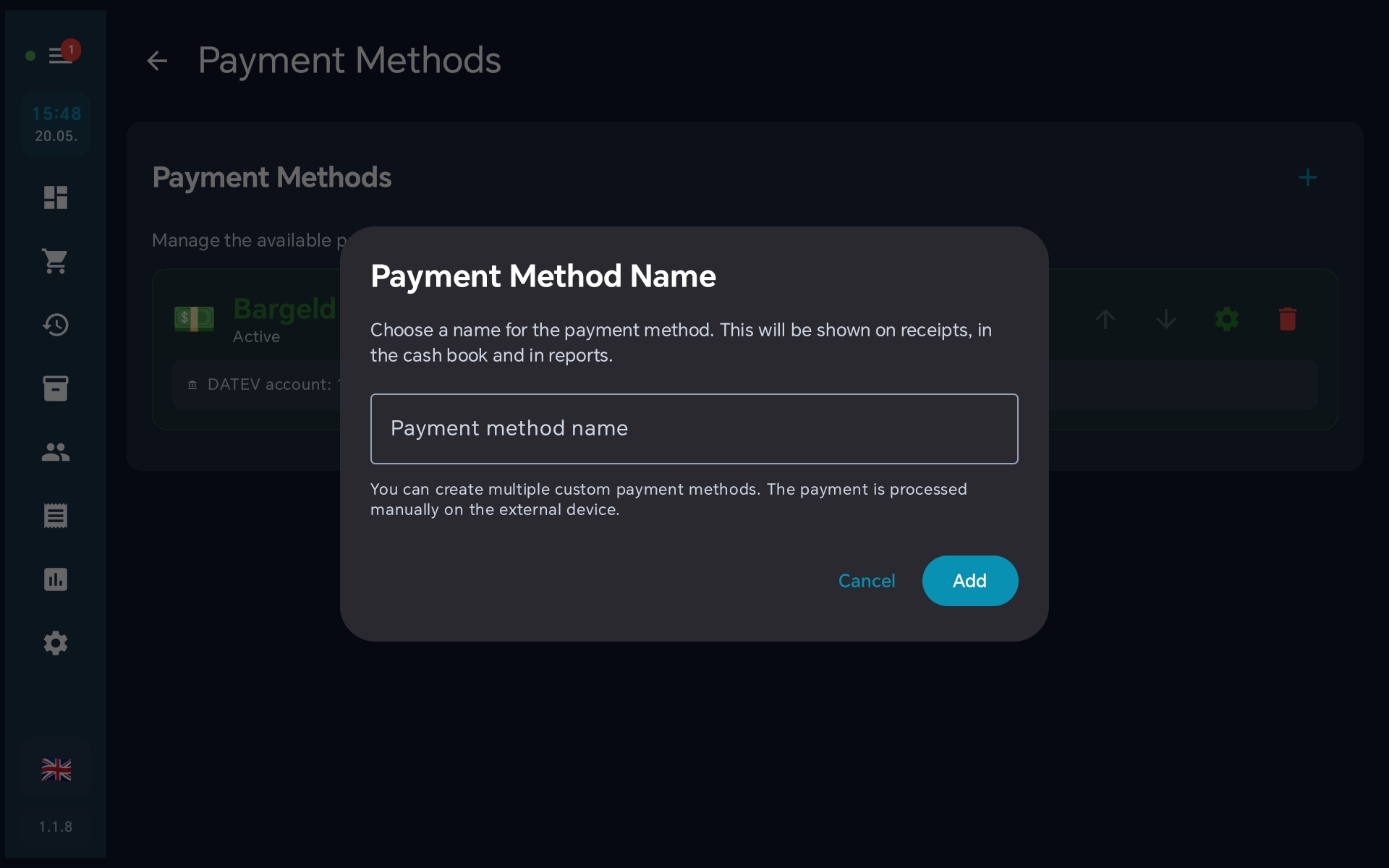 Enter a name for the new payment method