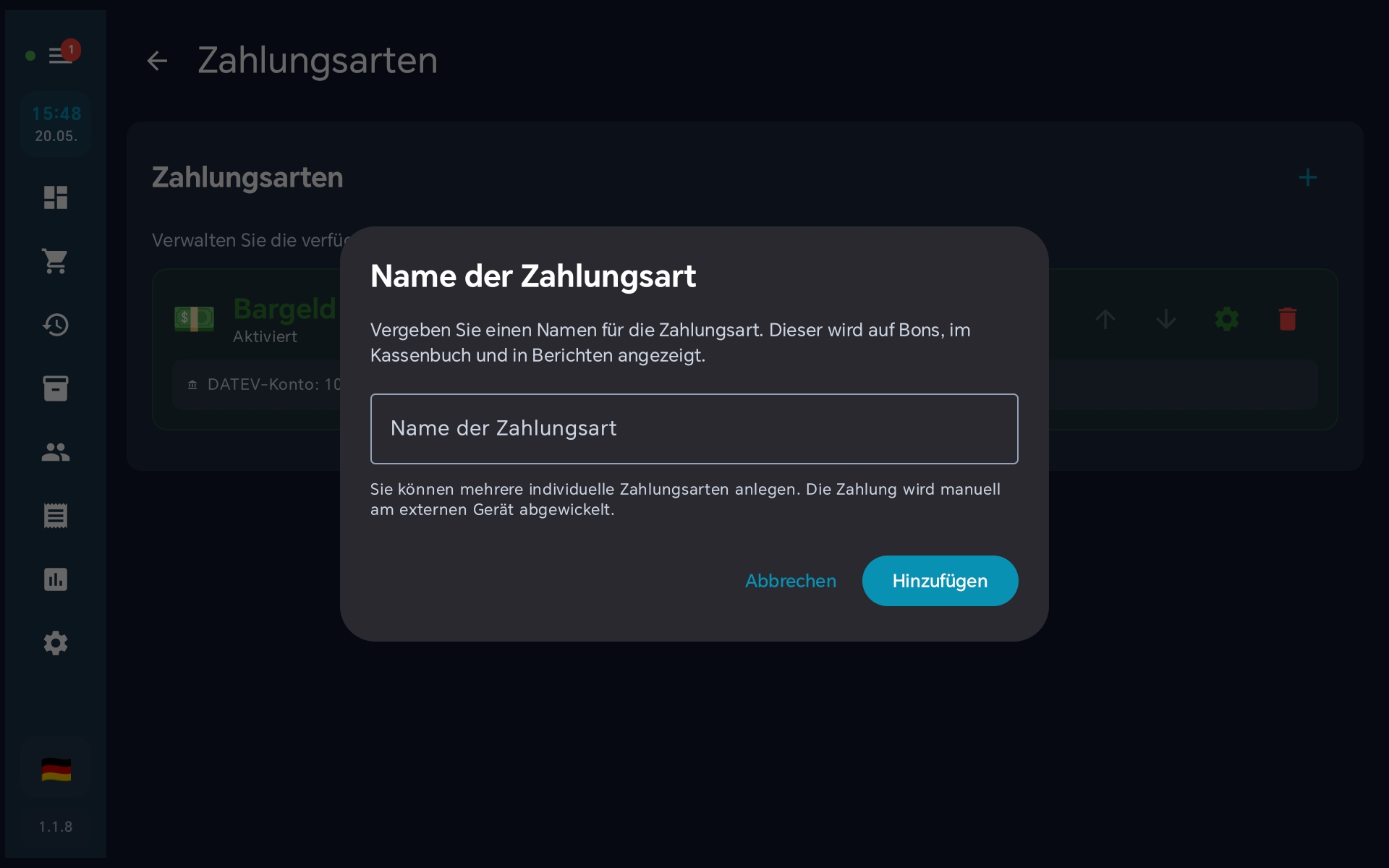 Namen für die neue Zahlungsart eingeben