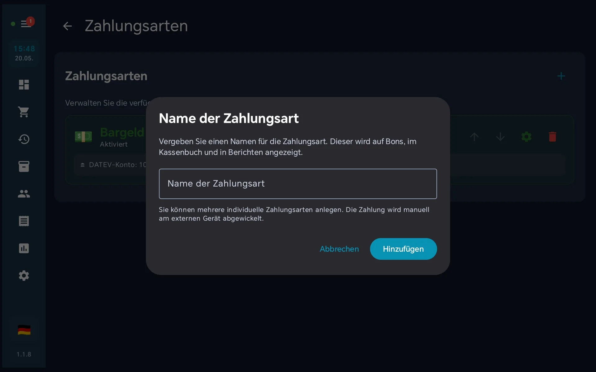 Namen für die neue Zahlungsart eingeben
