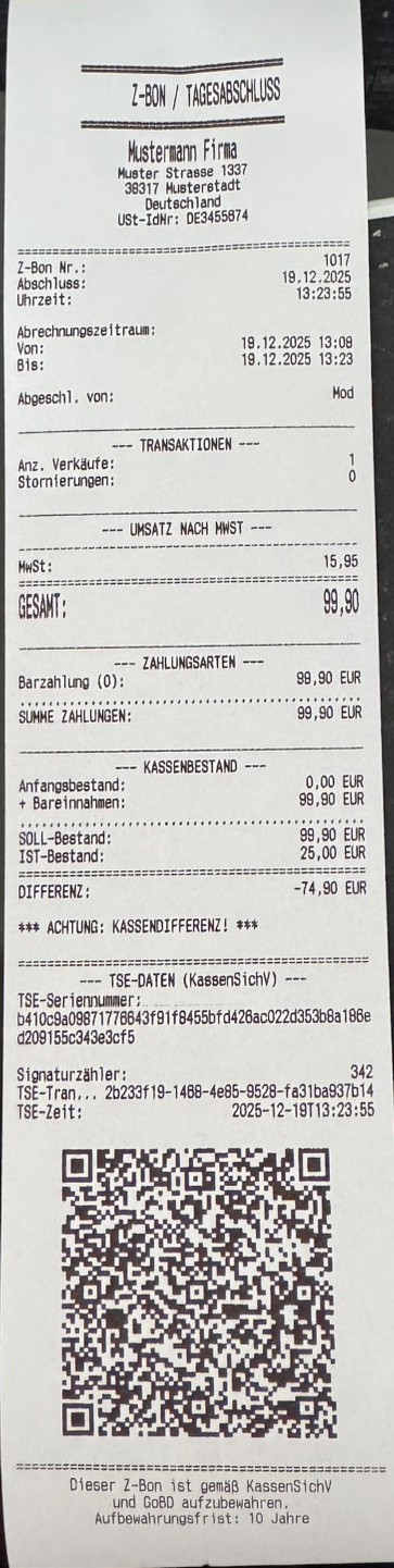 Echter Z-Bon Ausdruck mit TSE-Signatur