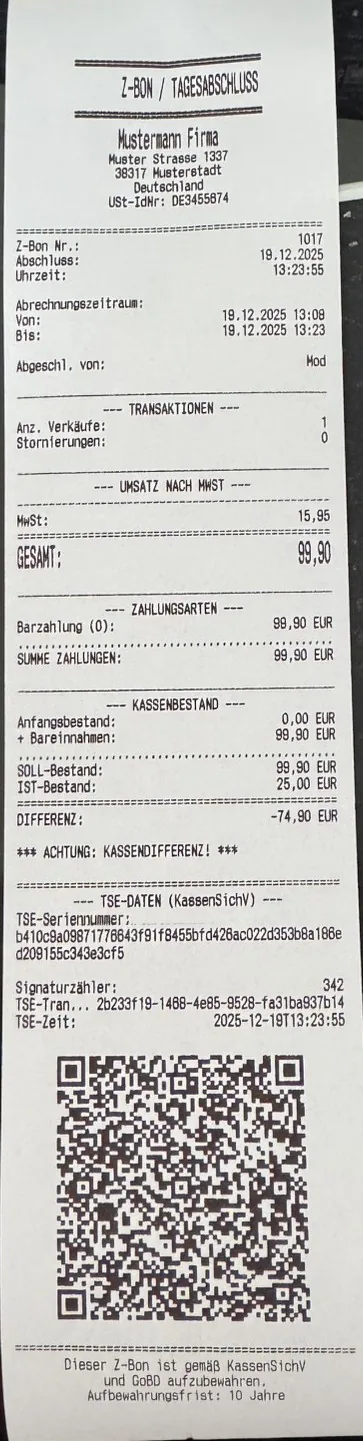 Echter Z-Bon Ausdruck mit TSE-Signatur