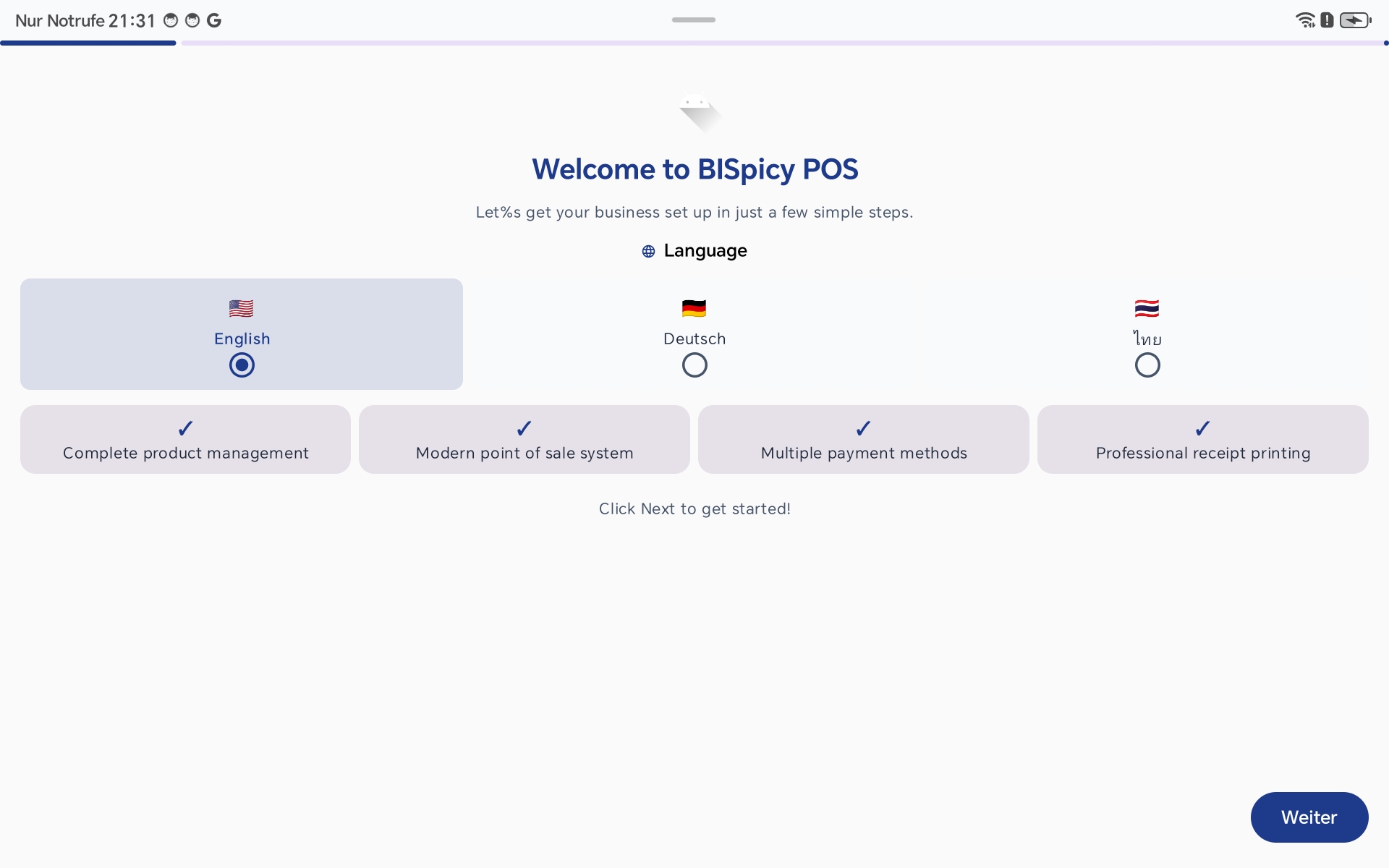 BISpicy POS Sprachauswahl