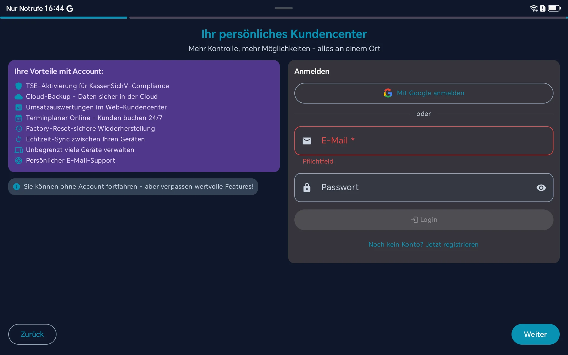 Setup Wizard - Account-Auswahl