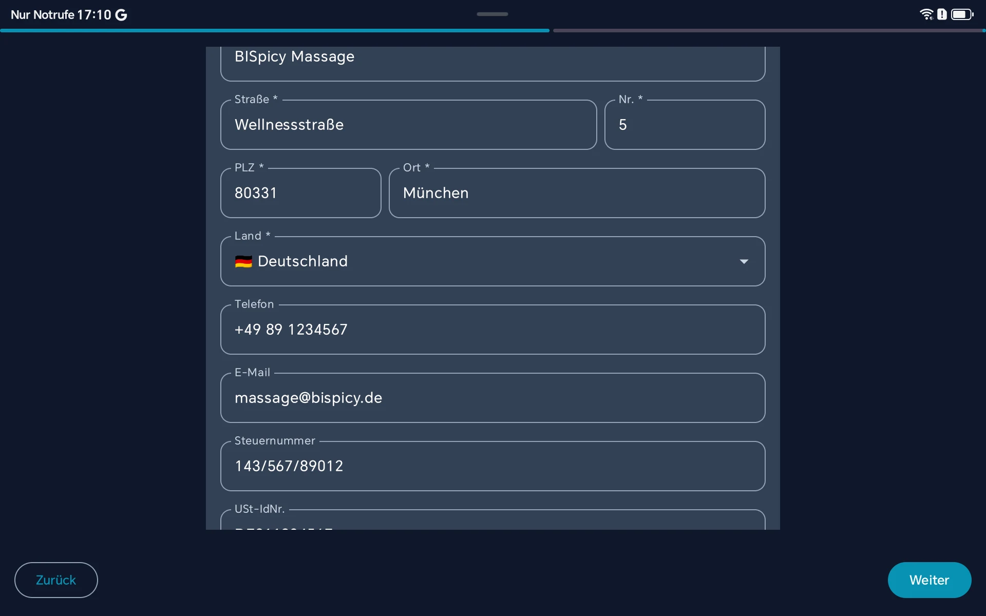 Setup Wizard - Automatisch vorausgefüllte Firmendaten