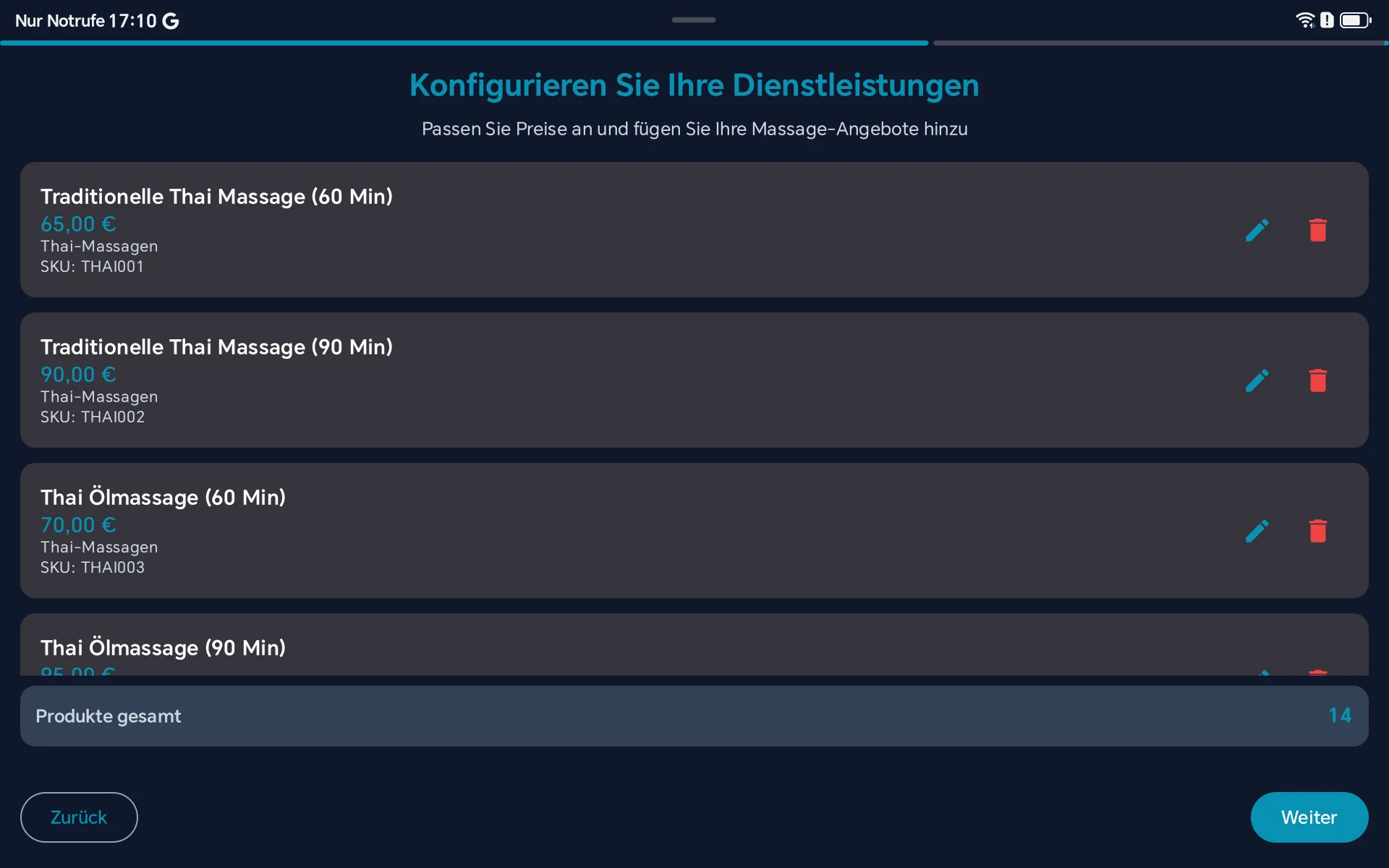 Setup Wizard - Beispiel-Produkte