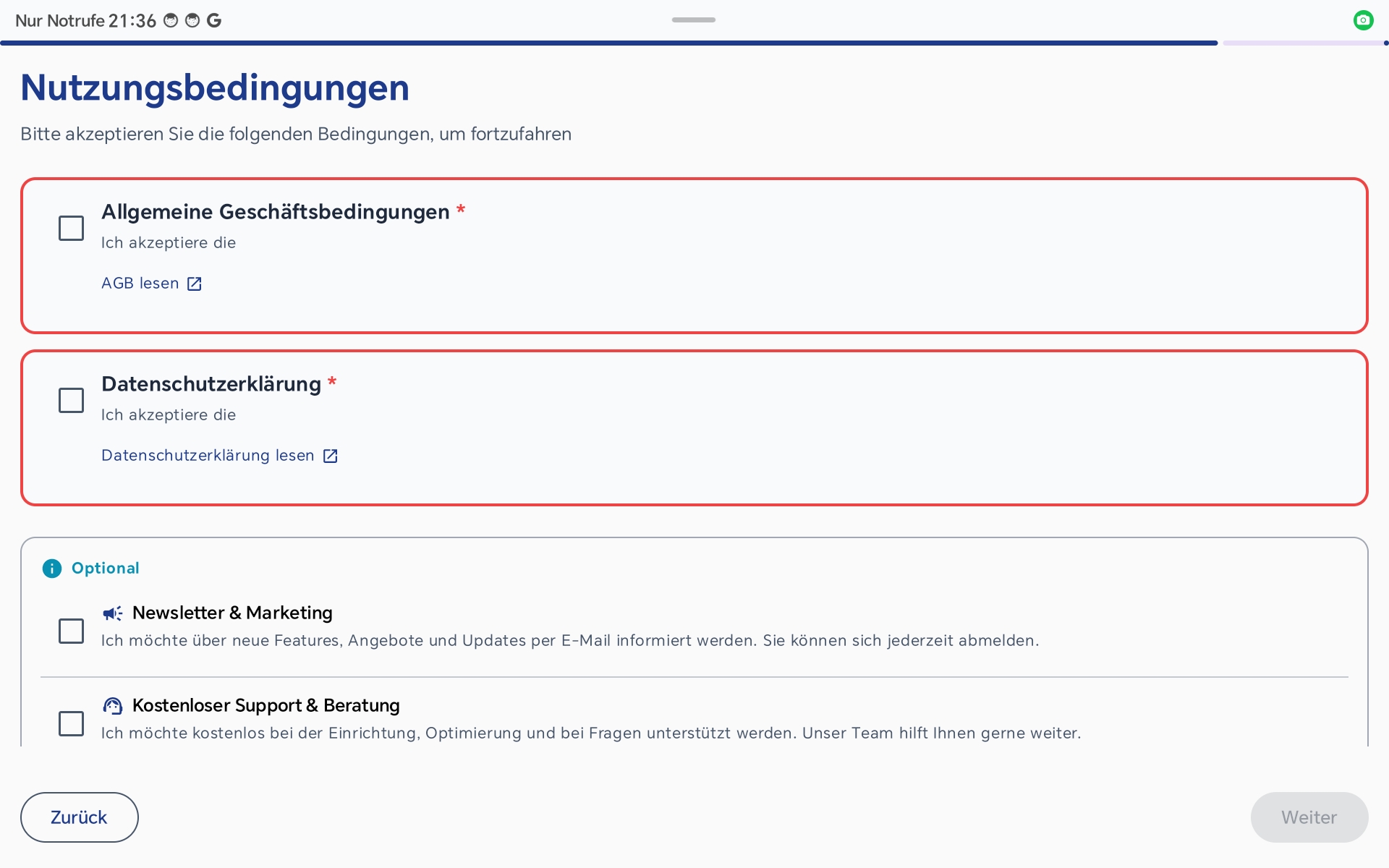 Setup Wizard - AGB Details