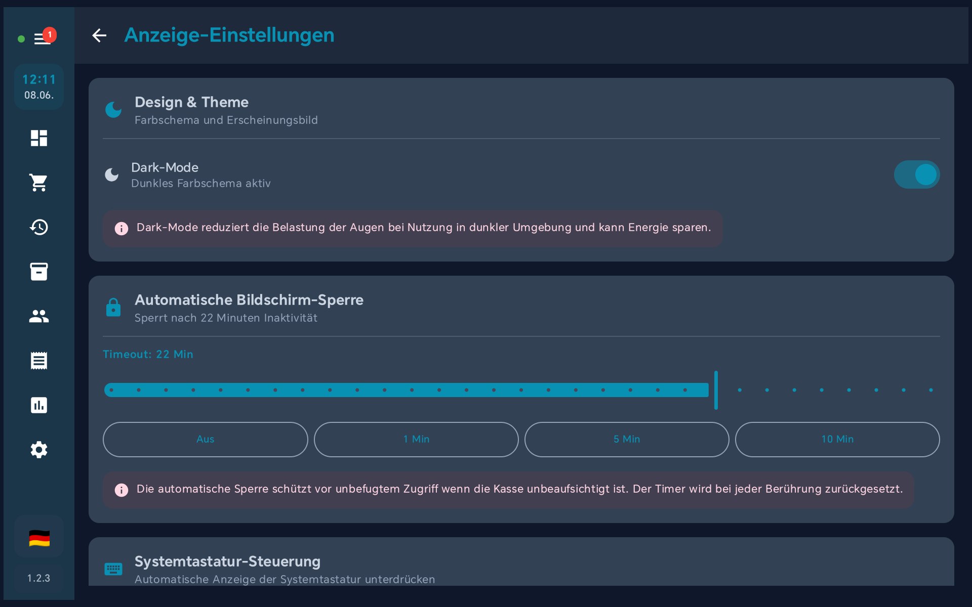 BISpicy POS im dunklen Farbschema (Dark-Mode an)