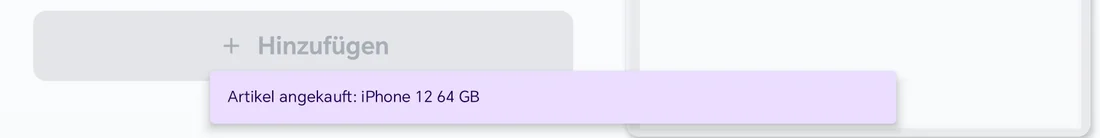 Meldung Artikel angekauft: iPhone 12 64 GB am unteren Bildschirmrand