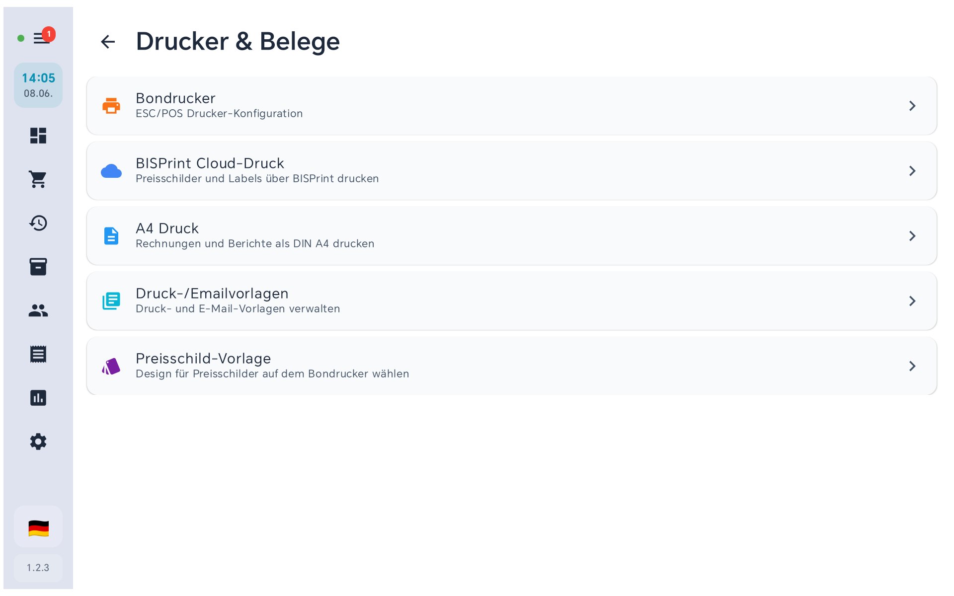 Drucker & Belege in BISpicy POS: Bondrucker, BISPrint Cloud-Druck, A4-Druck, Druck-/Emailvorlagen, Preisschild-Vorlage