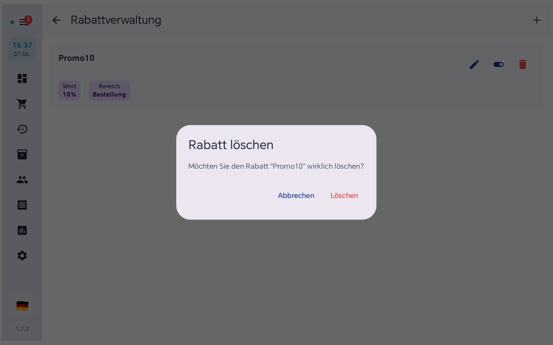 Sicherheitsabfrage beim Löschen eines Rabatts