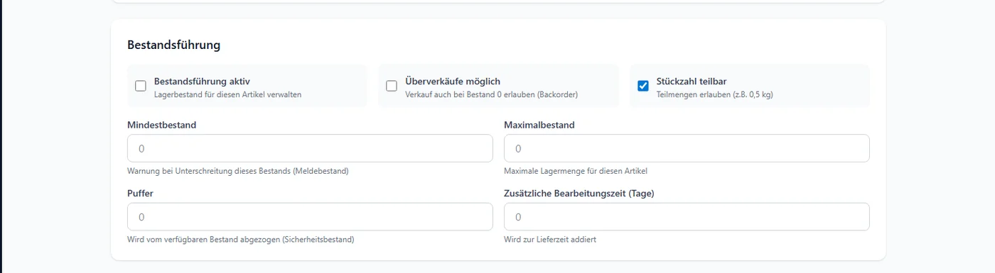 BIS ERP, Reiter Lager: Haken bei Stückzahl teilbar, Teilmengen erlauben