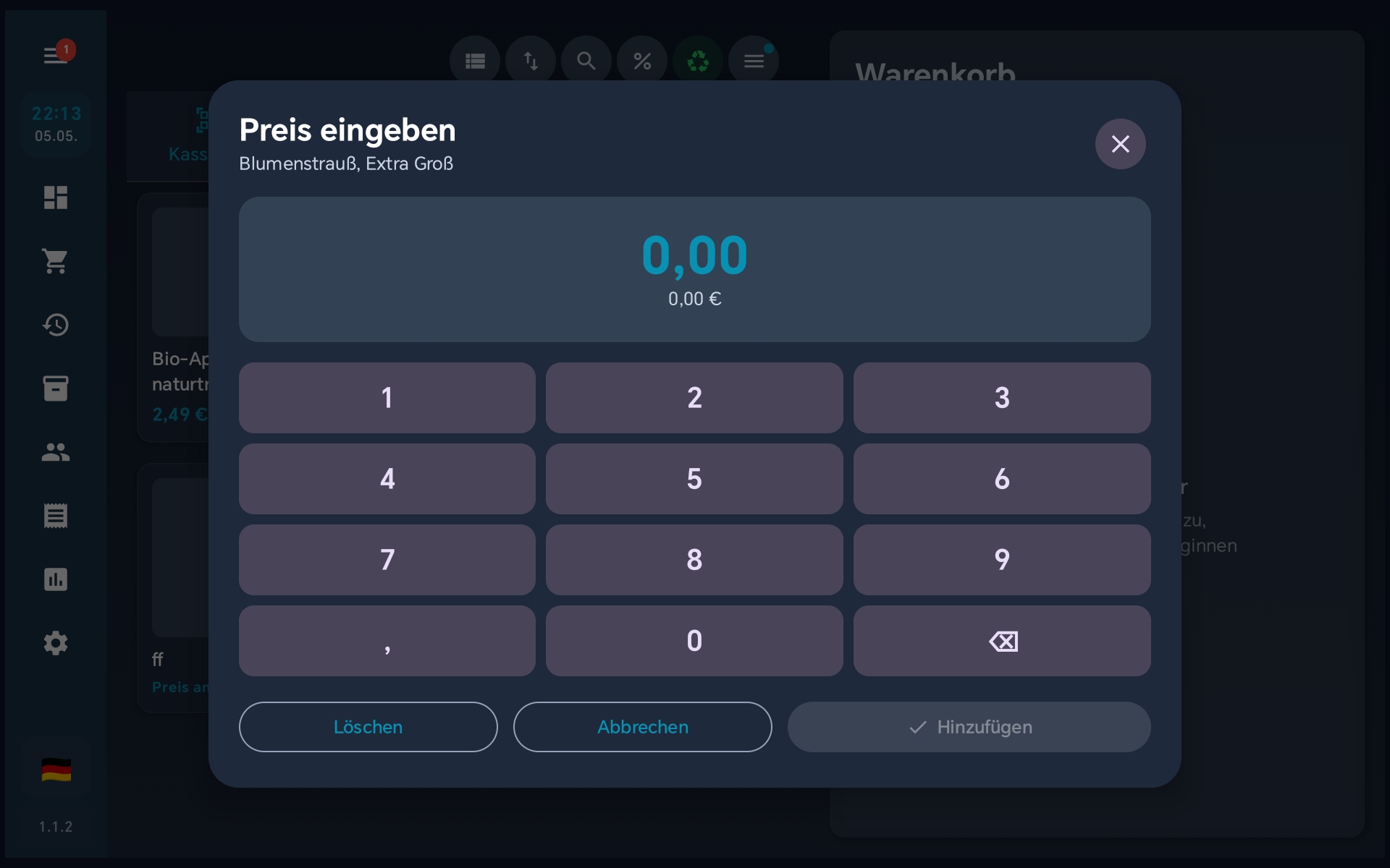 Numpad-Dialog öffnet sich automatisch bei Preiseingabe-Artikel